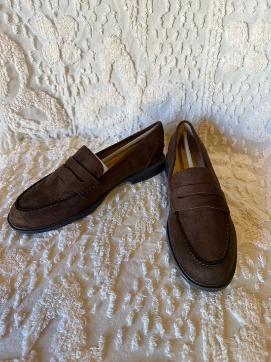 Journee Collection Brown Suede Penny Loafers #579 - Picture 2 of 6